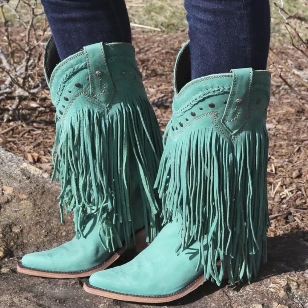 Turquoise Liberty Black Vegas Fringe Cowboy Boots